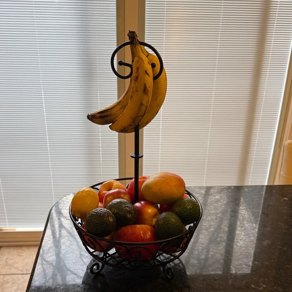 Vintage Metal fruit Rack | organizer Free stand Holder Scrollwork Basket